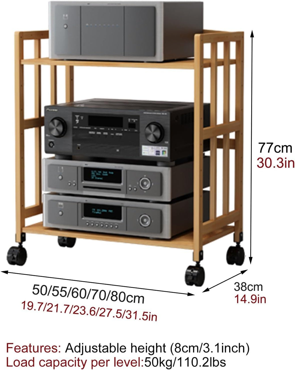Height-Adjustable Modern AV Stand - Multi-Function Floor-Standing Audio Rack, Wooden Shelves TV Cabinet, Corner Storage for Stereo Components & Media Equipment