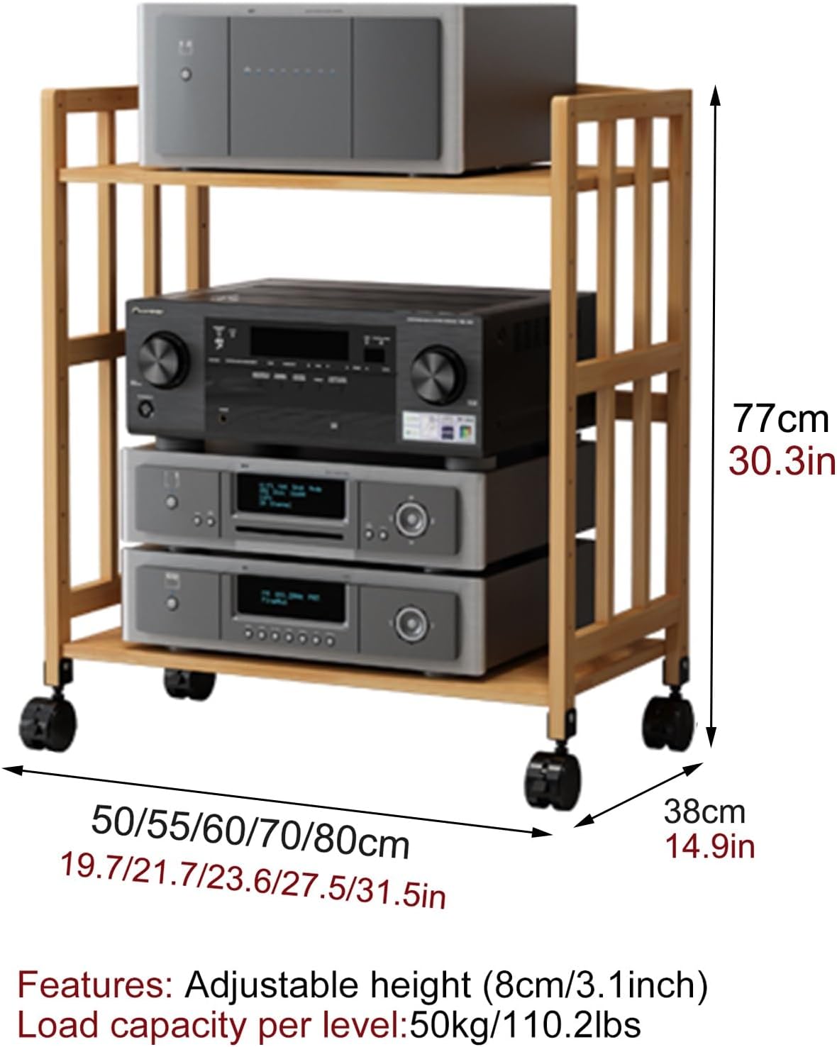 Height-Adjustable Modern AV Stand - Multi-Function Floor-Standing Audio Rack, Wooden Shelves TV Cabinet, Corner Storage for Stereo Components & Media Equipment
