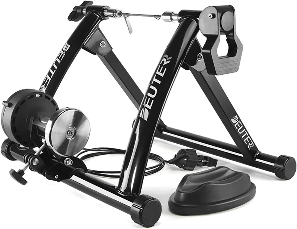 Bike Trainer, Magnetic Bicycle Stationary Stand for Indoor Exercise Riding, 26-29' & 700C Wheels, Quick Release Skewer & Front Wheel Riser Block Included