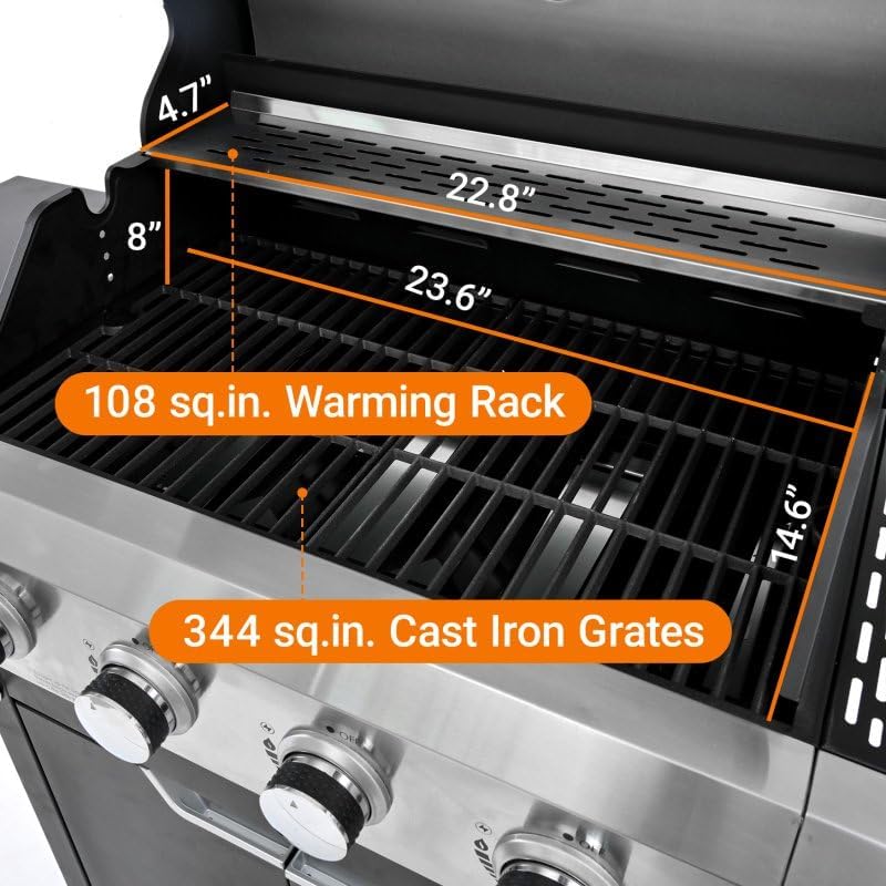 Endark Upgraded 51,000 BTU Gas Grill, 4-Burner BBQ Grill with Side Burner – Ideal for Camping, Outdoor Cooking, and Gatherings
