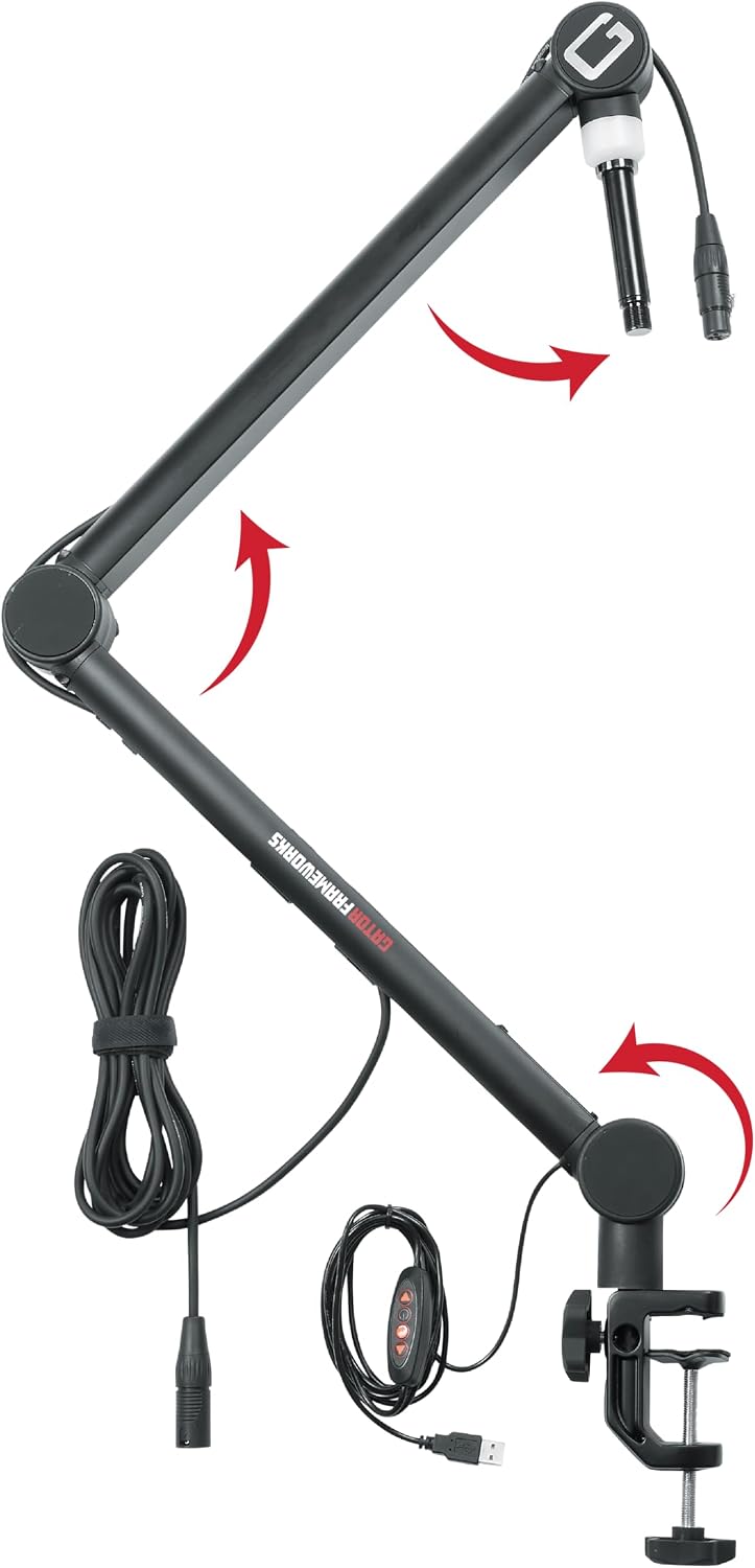 Gator Frameworks Professional Desktop Broadcast/Podcast Microphone Boom Stand with On-Air Indicator Light, Blue,Violet, & Red (GFWMICBCBM4000)