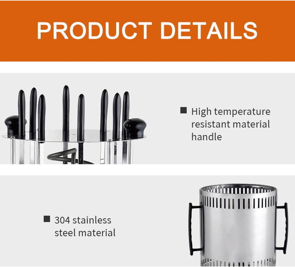 1500W Electric Rotating Vertical Rotisserie Grill,360 Fully Automatic Barbecue Shawarma Machine,w/Oil-Receiving Cup,8 Grilling Forks