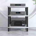White Wooden TV Stand, 3-Tier Media Storage Cabinet, AV Component Rack, Stereo Entertainment Center for Gaming Consoles, Home Theater, Modern Design.