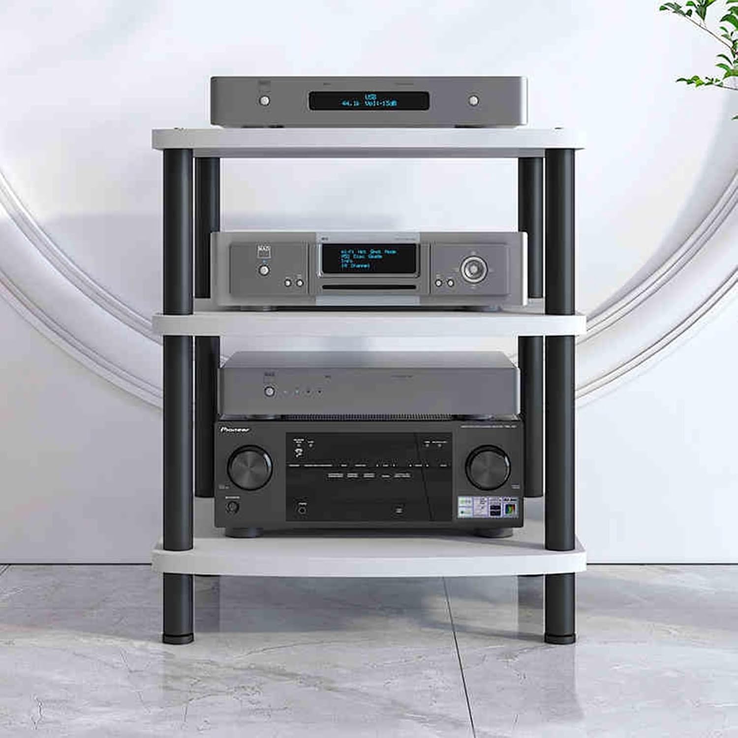 White Wooden TV Stand, 3-Tier Media Storage Cabinet, AV Component Rack, Stereo Entertainment Center for Gaming Consoles, Home Theater, Modern Design.