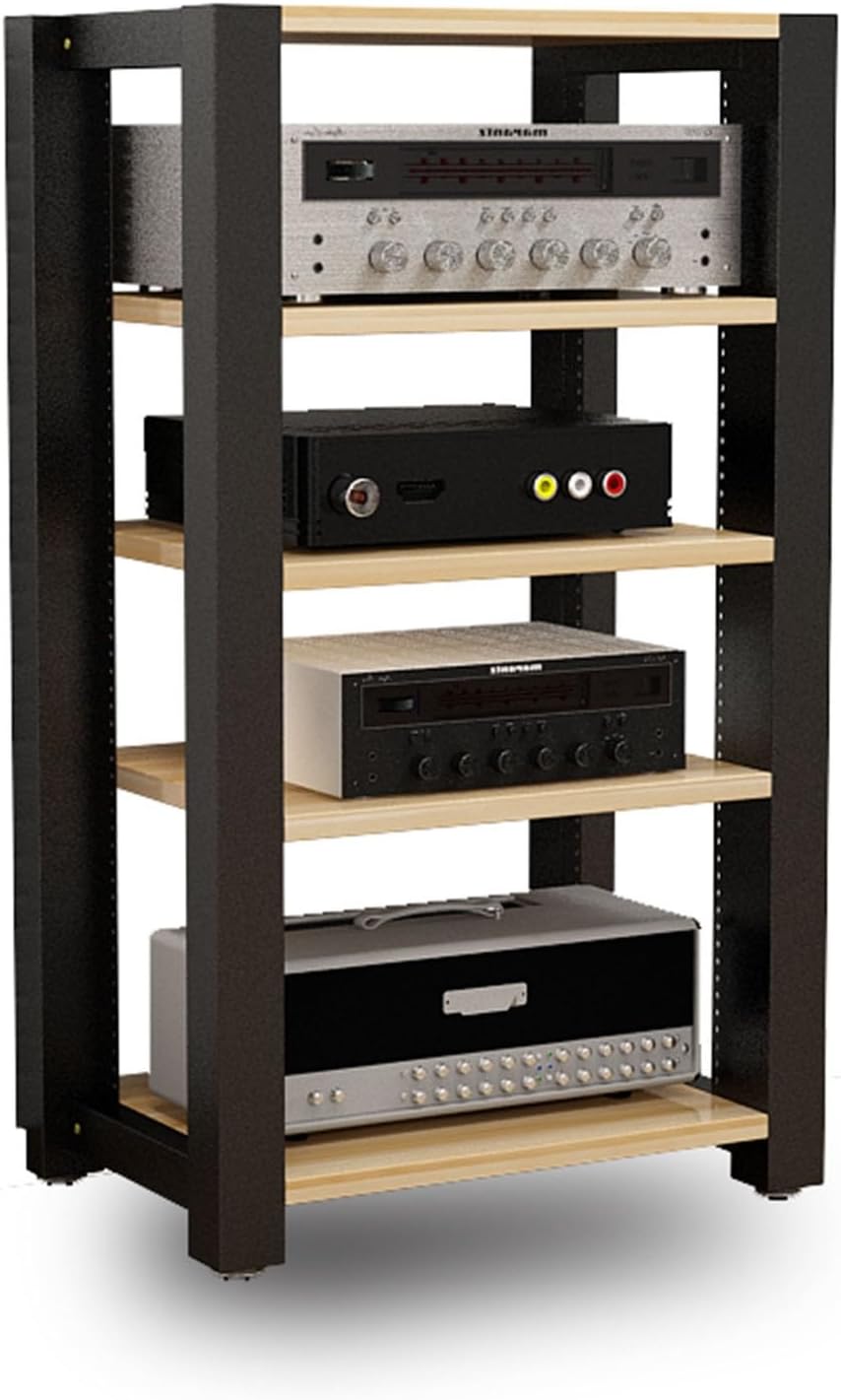 5-Tier Media Stand Audio/Video Component Cabinet CD Player Stand Stereo Equipment Storage Rack with Height Adjustable Wooden Shelf for Home/Office/The(A)