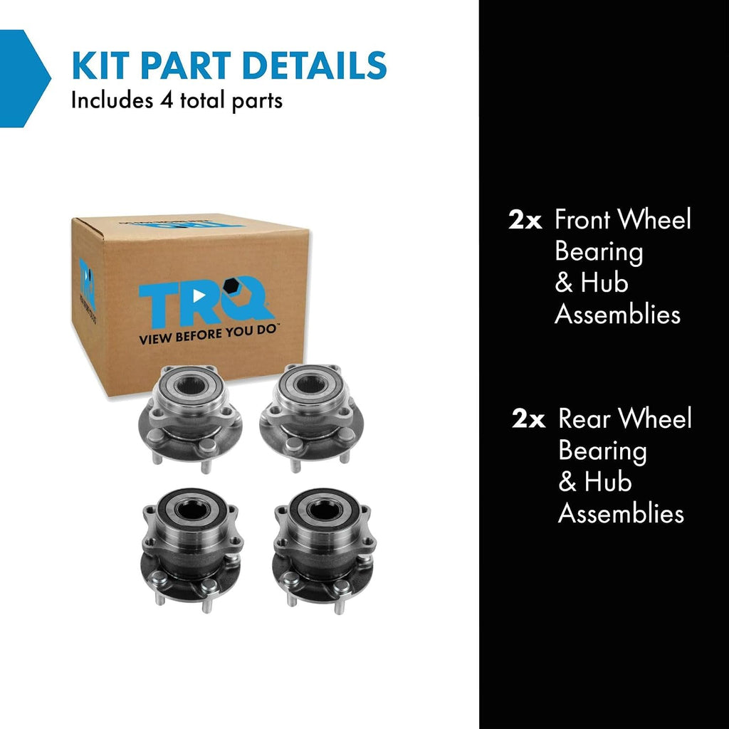 TRQ 2 Piece Front Rear Wheel Bearing & Hub Assembly Set Compatible with 2009-2013 Subaru Forester 2012-2013 Impreza 2010-2014 Legacy Outback