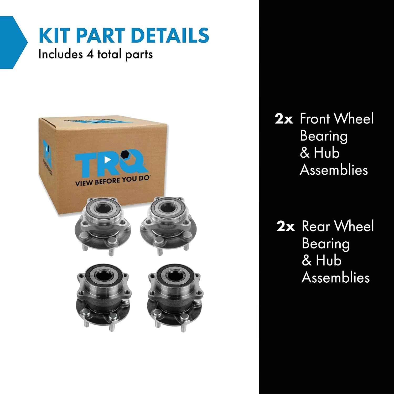TRQ 2 Piece Front Rear Wheel Bearing & Hub Assembly Set Compatible with 2009-2013 Subaru Forester 2012-2013 Impreza 2010-2014 Legacy Outback