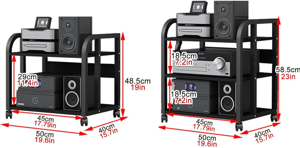 2/3/4 Tier Media Stand, Audio Rack & HiFi Shelf Cabinet for Living Room & Studio, Adjustable Audio Storage Unit (19.7x15.7x23in) - Perfect for Components & Equipment