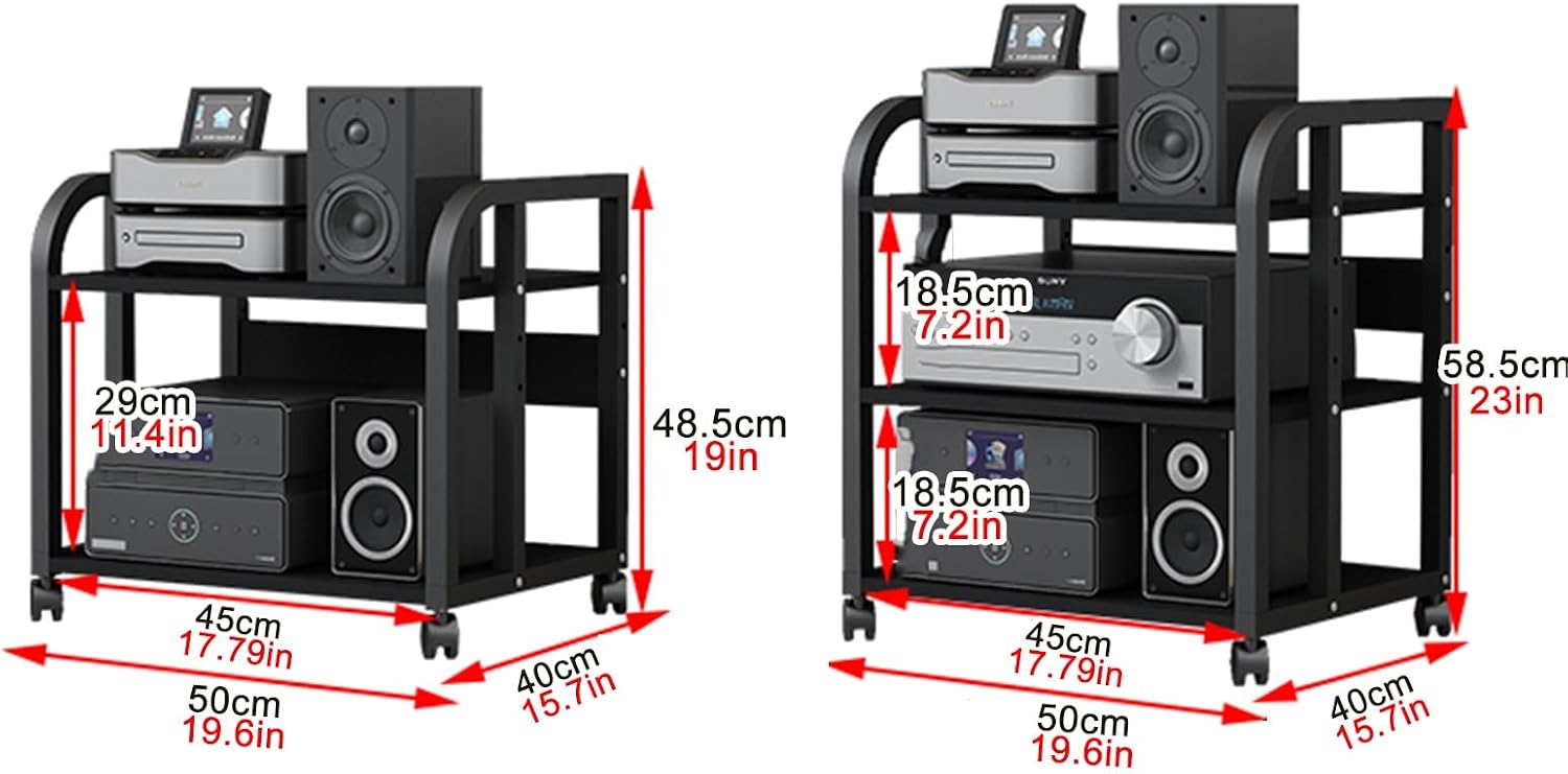 2/3/4 Tier Media Stand, Audio Rack & HiFi Shelf Cabinet for Living Room & Studio, Adjustable Audio Storage Unit (19.7x15.7x23in) - Perfect for Components & Equipment