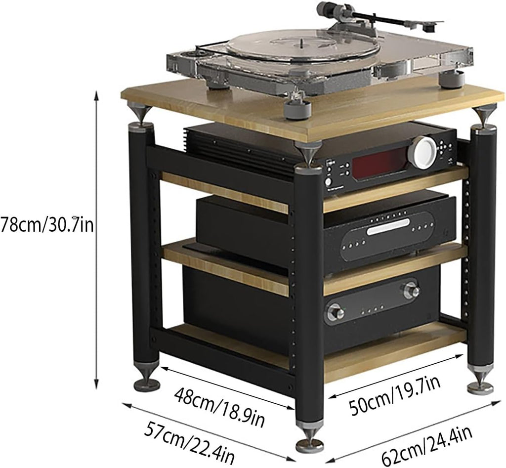 AV Media Stand,Audio Rack Stereo Cabinet,Stereo Stand with Shock-Absorbing Feet,DVD Stand Storage Tower,Record Player Console Cabinet,Audio-Video Shelving,Entertainment Stand(Black,4floor)