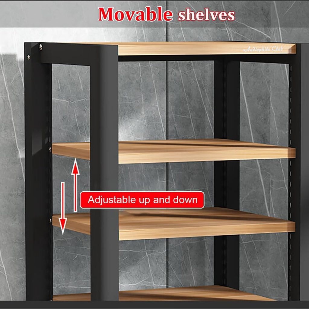 Audio Cabinet Stand, 2/3/4/5 Tier Media Rack with Height-Adjustable Shelf for DVD Players, TV Box, Game Console - Brown