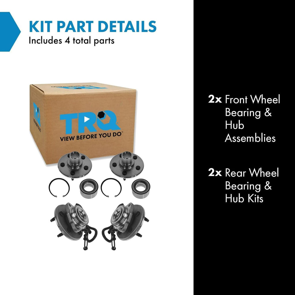 TRQ 2 Piece Front Rear Wheel Bearing & Hub Assembly Set Compatible with 2002-2005 Ford Explorer 2003-2005 Lincoln Aviator Mercury Mountaineer