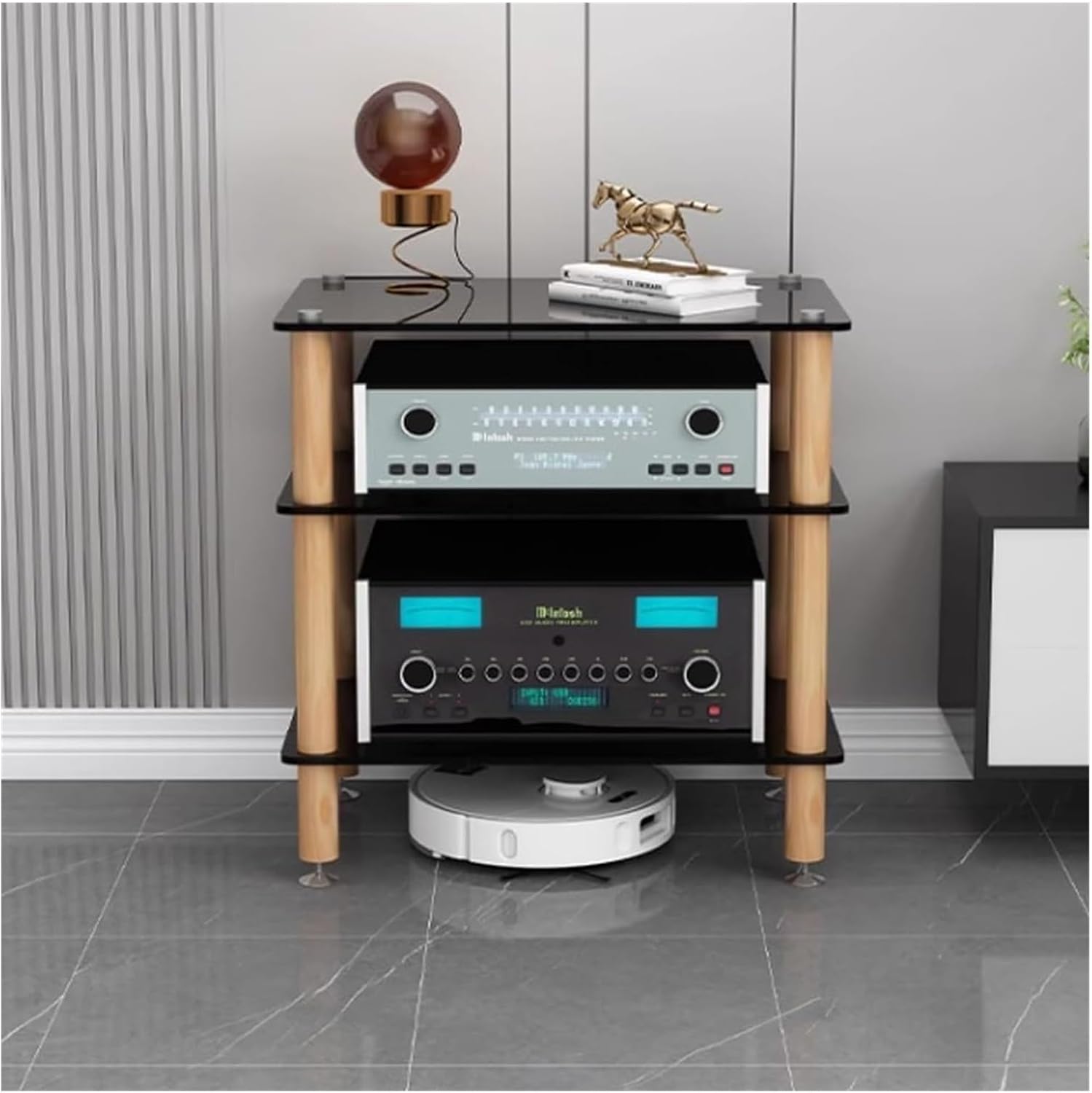 Durable 2-Tier AV Media Stand - Heavy Duty Audio Component Rack & Stereo Storage Cabinet for Home Theater, Black Entertainment Center for Organizing Audio Equipment