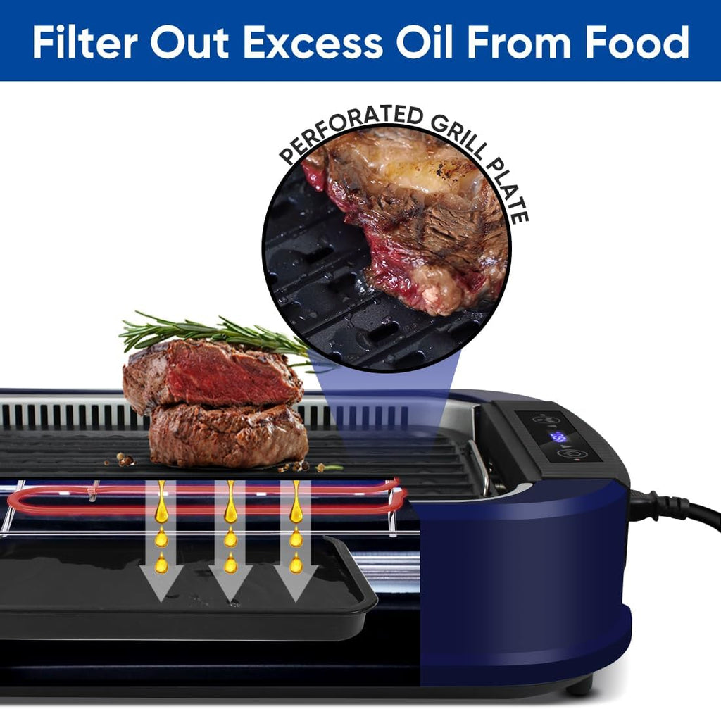 Indoor Grill CUSIMAX Electric Smokeless Grill Portable Korean BBQ with Turbo Smoke Extractor Technology, Non-stick Removable Plate, Tempered Glass Lid, Great for Party(Single Plate)