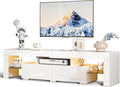 VINGLI LED TV Stand, 63'' High Glossy Modern Entertainment Center with Remote Control 20-Color LED Lights and 2 Large Storage Draws for 55/60/65/70 Inch TV (White, 63''L x 14''W x 18''H)