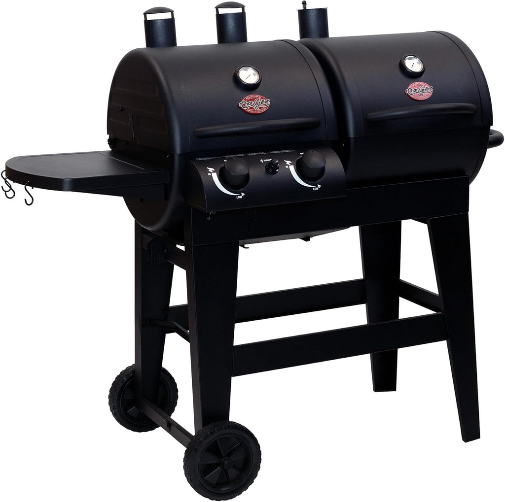 Char-Griller® Dual-Function 2-Burner 24,000 BTU Propane Gas and Charcoal Combination Grill and Smoker with 870 Cooking Square Inches in Black, Model E5030
