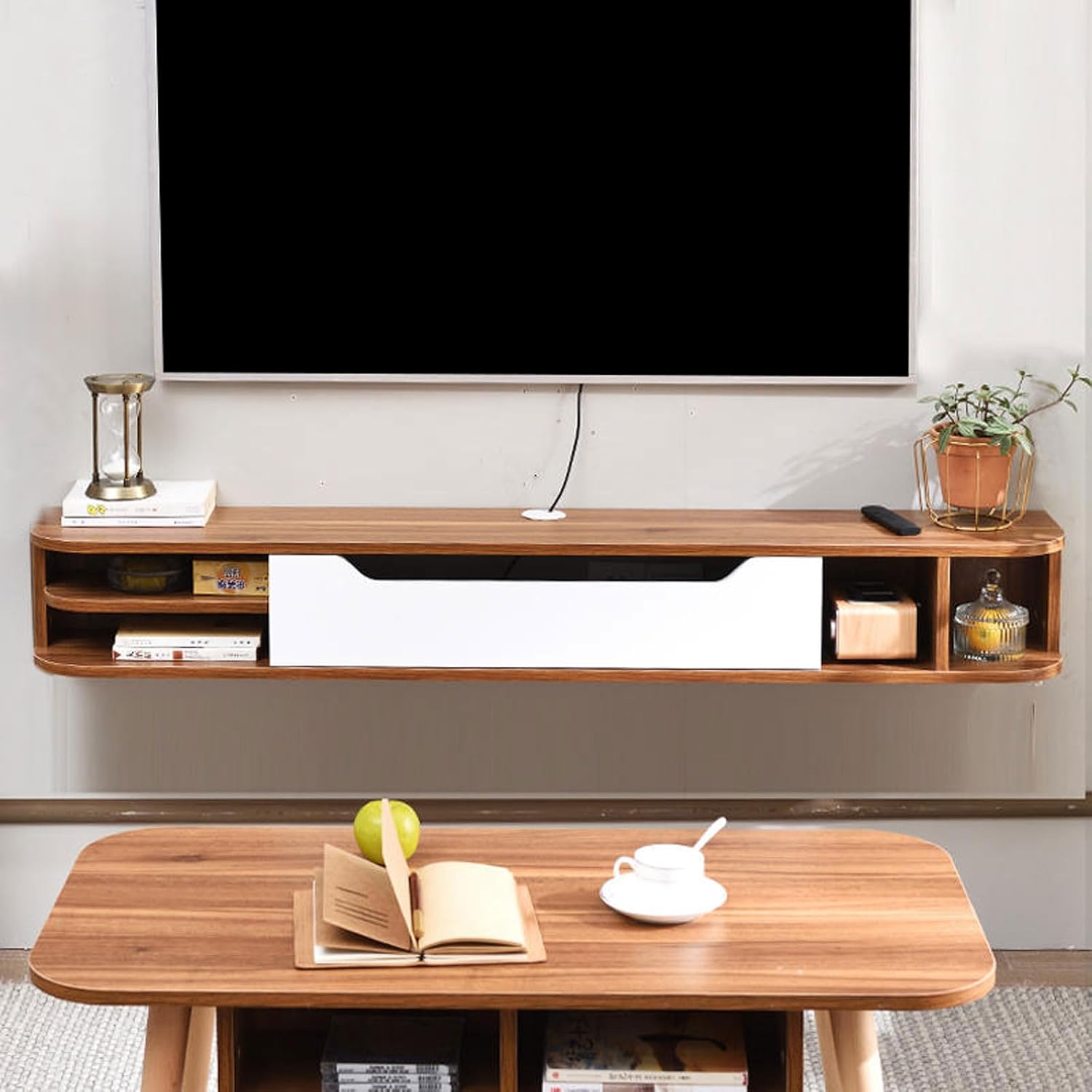 Modern Wall Mounted TV Cabinet Floating TV Shelf Wall Shelf Entertainment Center TV Stands Media TV Console Bookcase Multimedia Storage Cabinet TV Wall Unit Decor Shelf Audio-visual Equipment Shelves