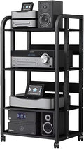 WDJBPSH Mobile Audio Media Rack on Wheels, Portable Video Entertainment Equipment Storage Holder with Height-Adjustable Shelf, Office Bedroom Living Room Organizer(Size:4 Tier/H 100cm -no Drawer)