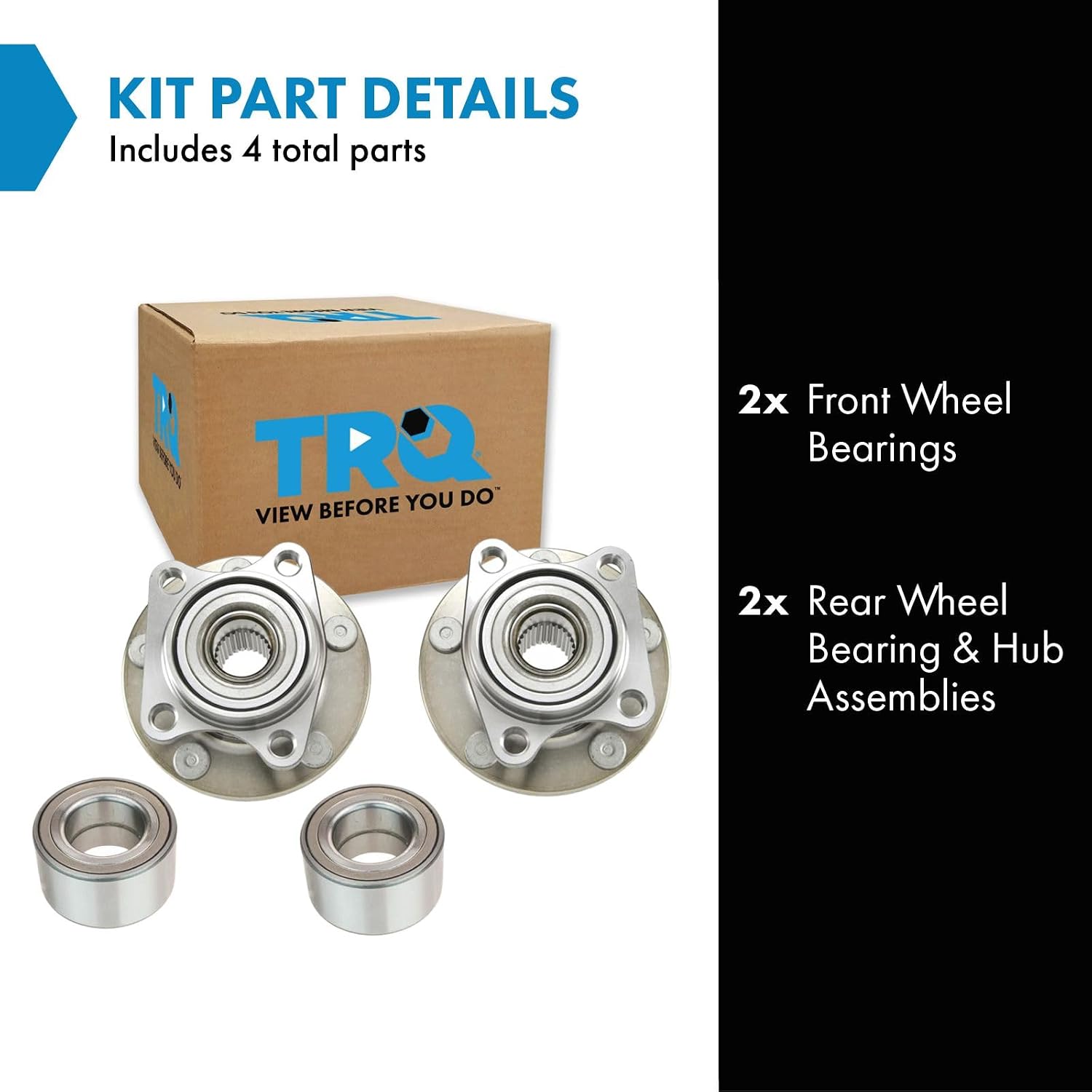 TRQ 2 Piece Front Rear Wheel Bearing & Hub Assembly Set Compatible with 2007-2010 Ford Edge Lincoln MKX