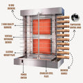 Homira Vertical Shawarma Machine - 2 Burner Rotisserie Grill, Doner Kebab and Tacos Al Pastor Machine with 10 Kebab Skewers