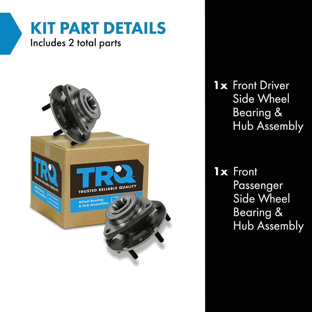 TRQ 2 Piece Front Wheel Bearing & Hub Assembly Set Compatible with 2007-2008 Hyundai Entourage 2006-2014 Kia Sedona