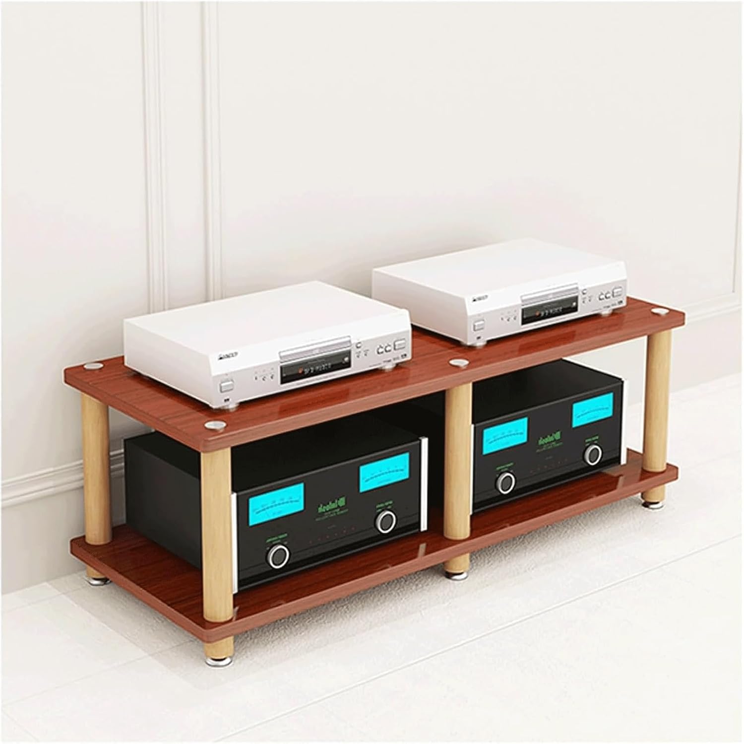 Audio Rack Stereo Rack 2/3/4 Tier Audio Equipment Rack Wooden Audio Rack Cabinet HiFi Rack Double Wide Audio Component Rack Durable(Brown,2 Tier)