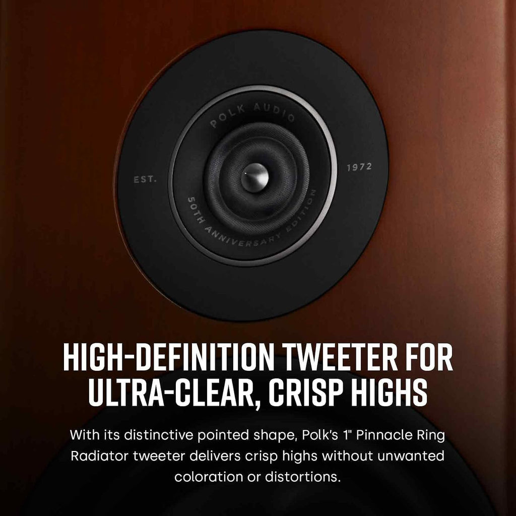 Polk Audio Reserve R200 Large Bookshelf Speaker for Dynamic, Detailed Home Theater Audio, 1' Pinnacle Ring Tweeter & 6.5' Turbine Cone Woofer, Dolby Atmos & IMAX Enhanced, Wall Mountable, Brown