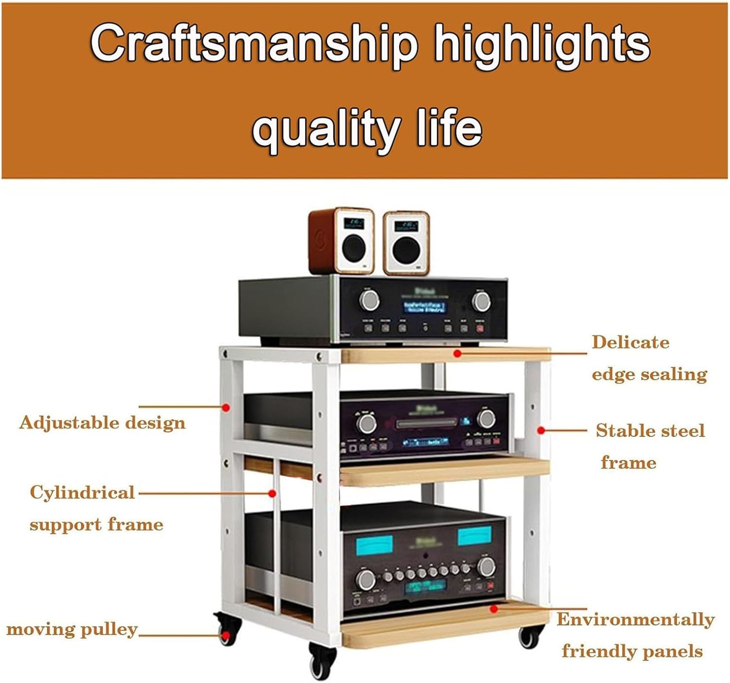 Tier spacing Adjustable Amplifier Racks Mobile Audio and Video Equipment Rack Professional Audio Equipment Cabinet Audio-Visual Tripod with Wheels (Color : A-50X45X100cm)