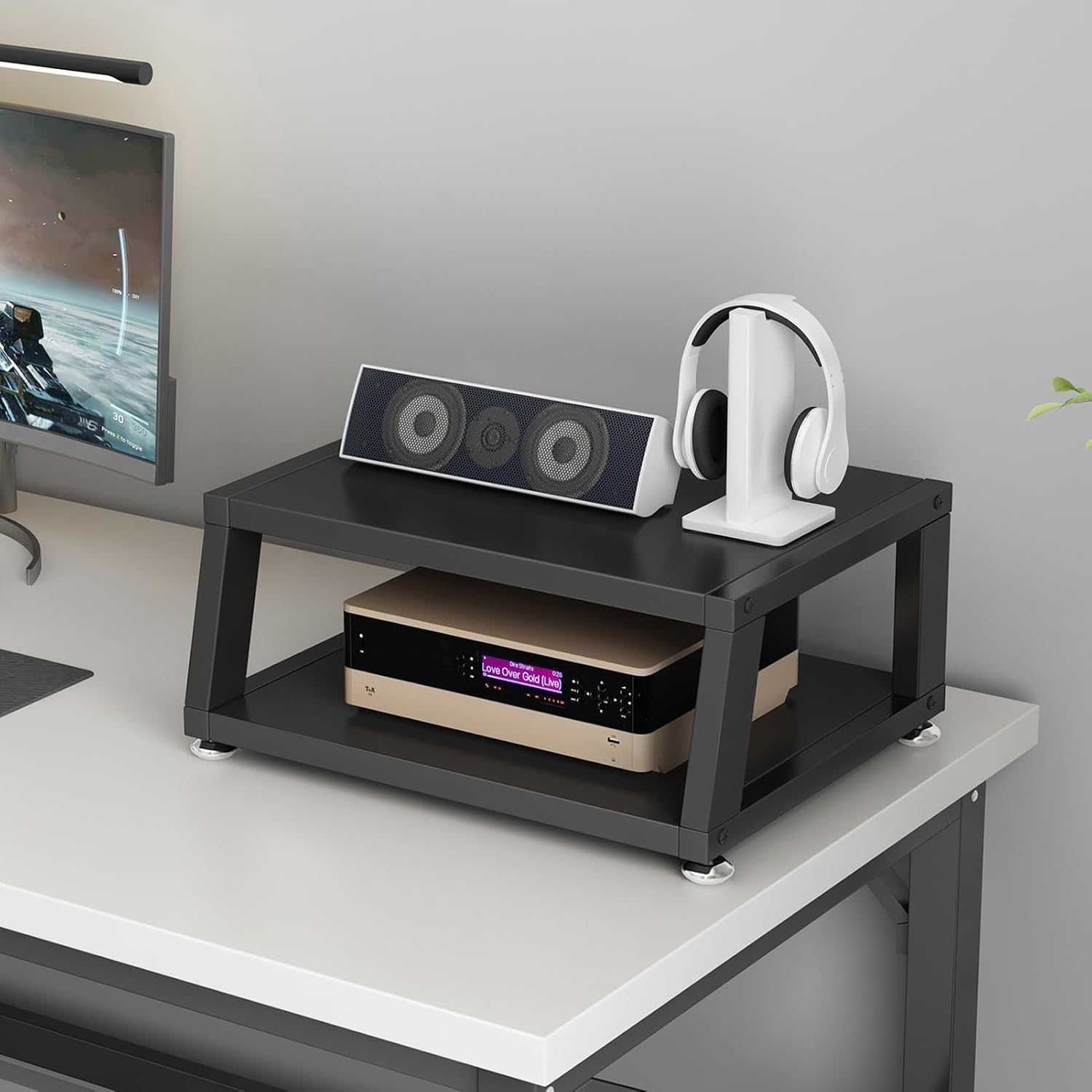 2/3/4-Tier AV Media Stand Desktop or Floor-Standing Audio Rack CD Player Stand Home Corner Stereo Equipments Components Cabinet Multi-Function Open Storage Shelf with Wooden Shelves(A-2 Tier,50cm(19.7