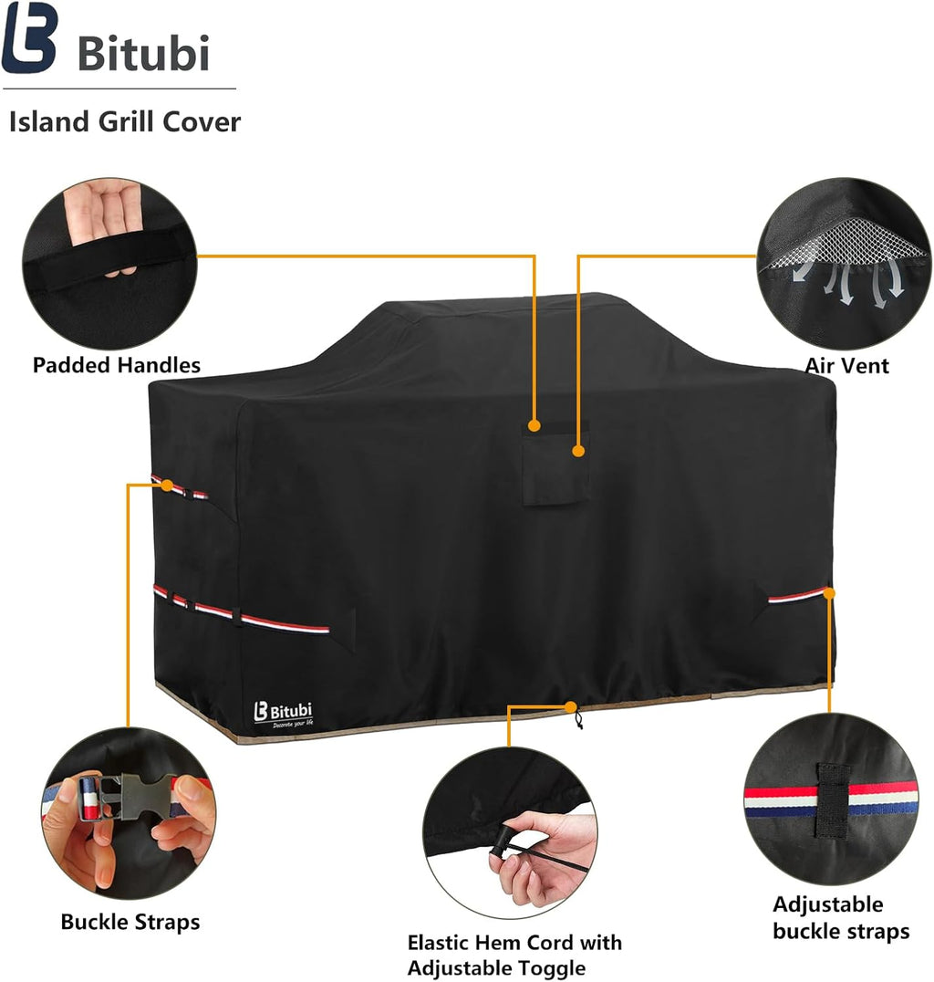 Bitubi 78 Inch Island Grill Cover - 600D Heavy Duty Waterproof All Weather Protection Extra Large Grill Cover,Black