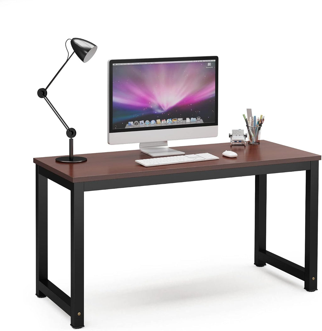 Tribesigns Computer Desk, 55 inch Large Office Desk Computer Table Study Writing Desk for Home Office, Teak + Black Leg