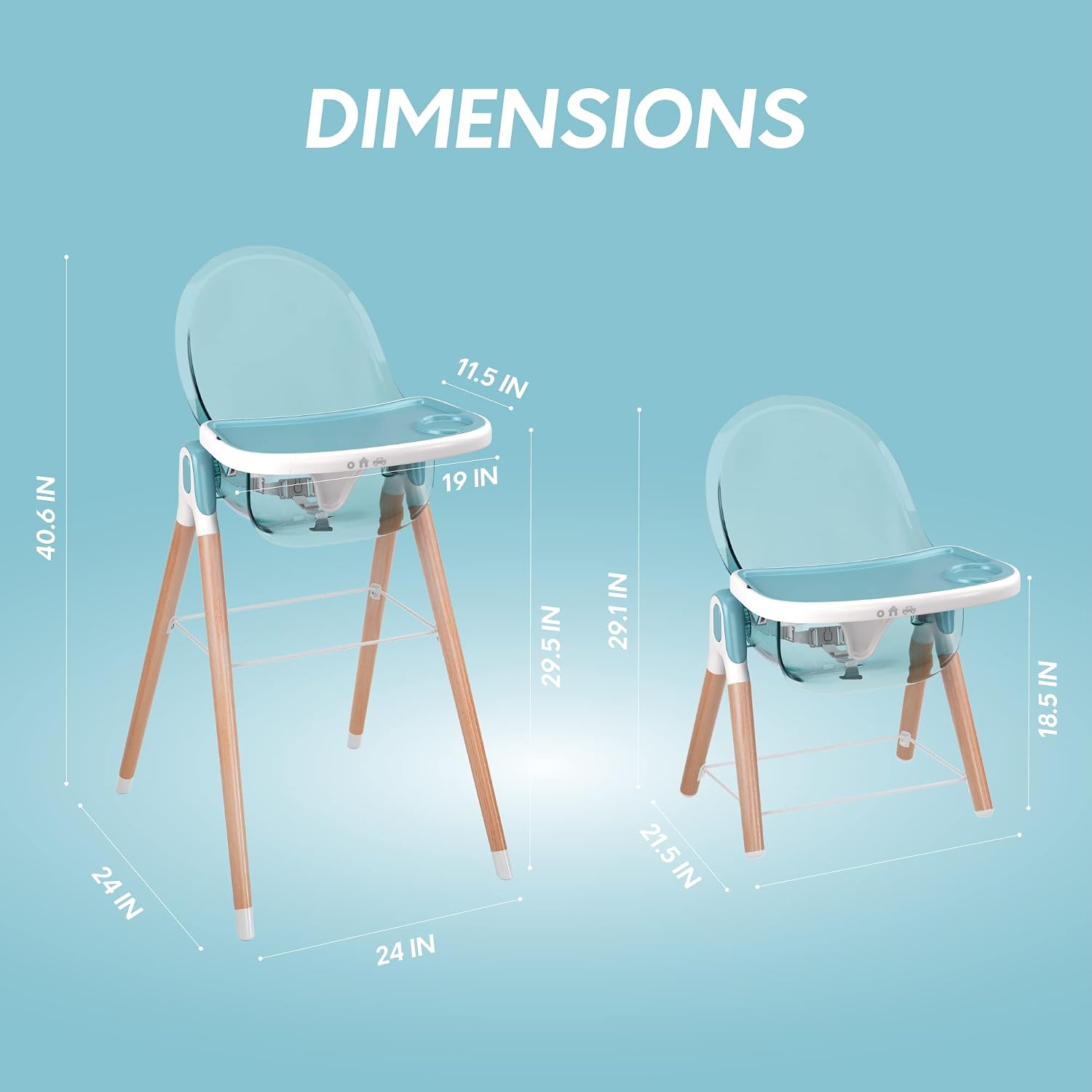 6 in 1 Deluxe Wooden High Chair for Babies & Toddlers, Modern Safe & Compact Baby Highchair, Easy to Clean & Assemble, Removable Tray, 6 Options 3 Seat Positions 2 Heights (Blue)
