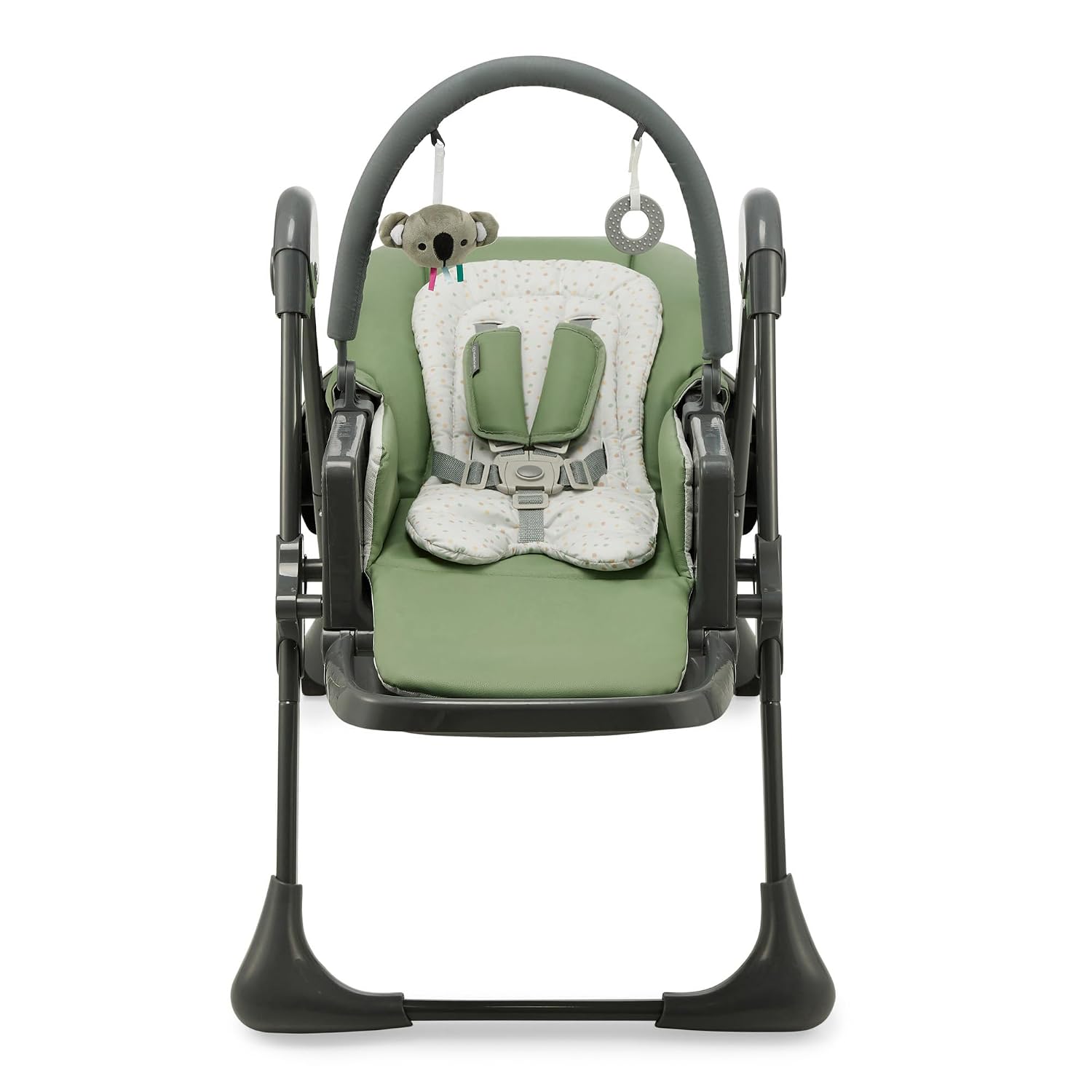 Kinderkraft Tummie, 2-in-1 high Chair, Baby Chair, Ergonomic, Comfortable, Reclining, Foldable, with Ajustable Height, Footrest, Detachable Tray, for Toddler, with Toys, Green