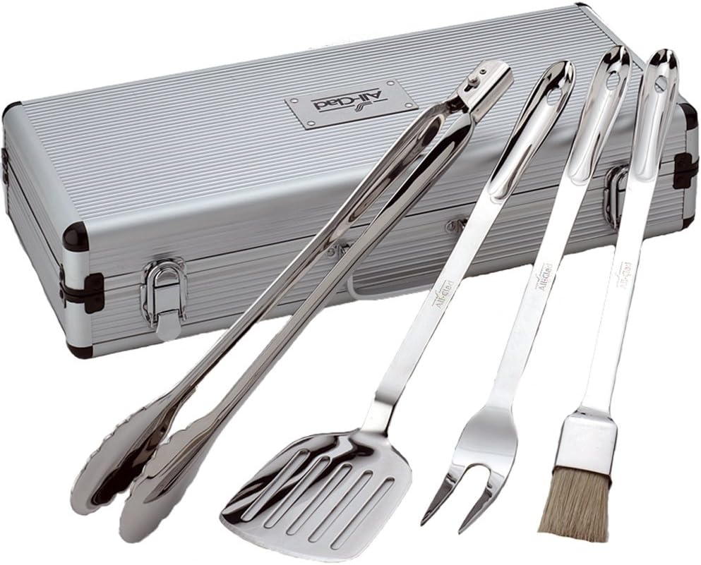 All-Clad Professional Tools with Case Stainless Steel BBQ Tool Set 4 Piece Pots and Pans, Cookware Silver