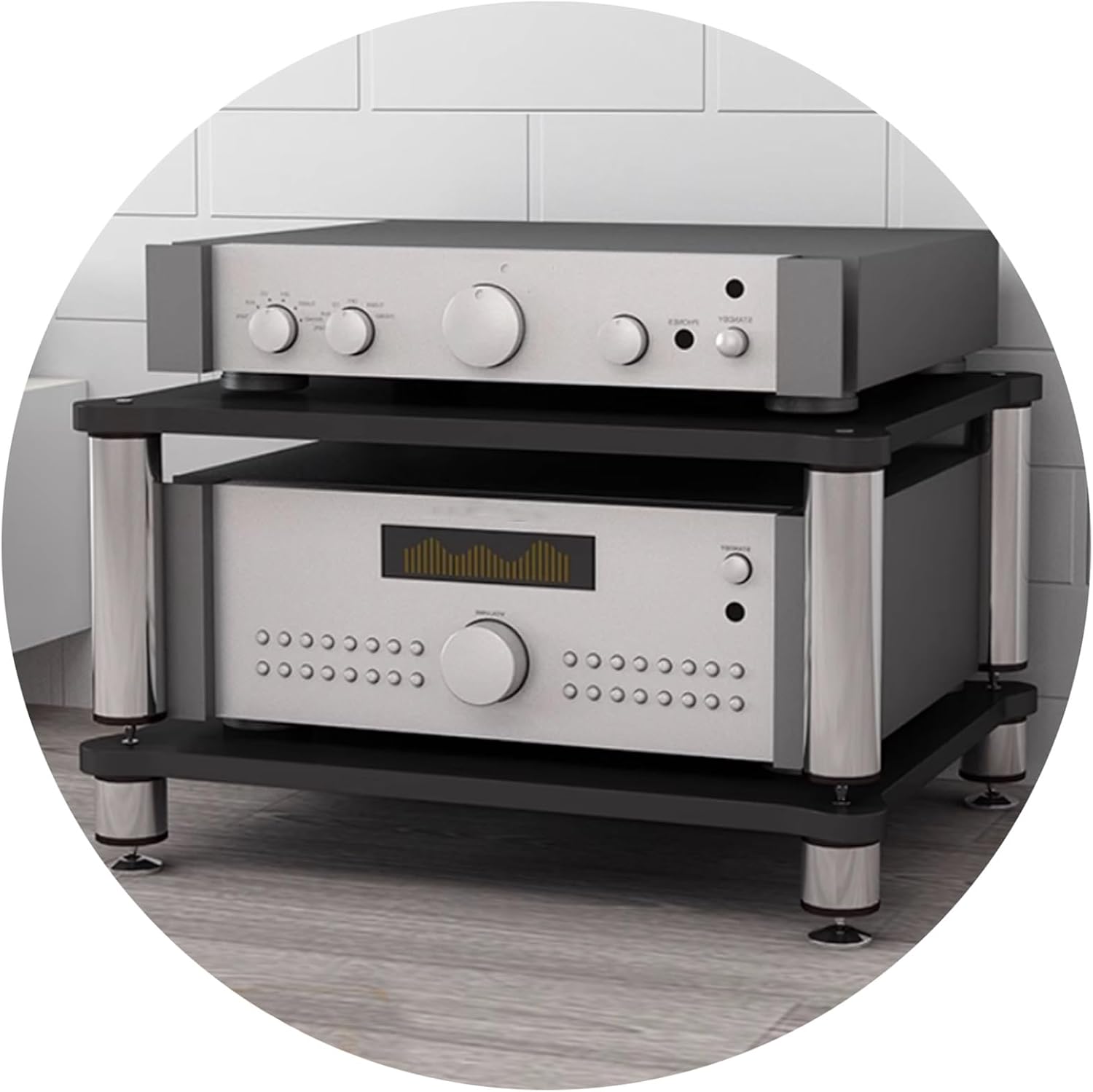 Professional Hi-Fi Rack Amplifier Stand AV Equipment Shelf, 2/3/4-Tier Audio Storage Cabinet with Anti-Vibration Feet for Receiver Turntable Speaker Home Theater(Black,60 * 48 * 40cm(2Tier))