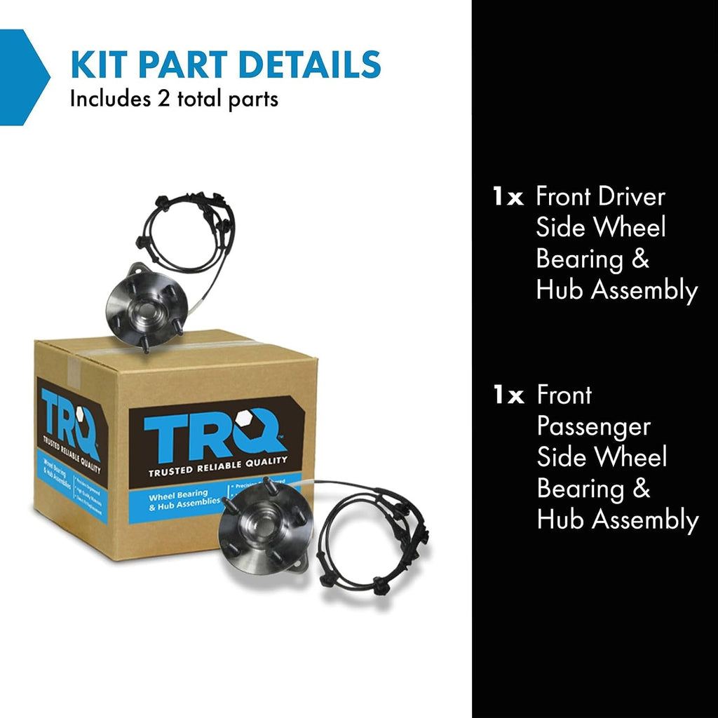 TRQ Front Wheel Bearing and Hub Assembly Set 2 Piece Compatible with 00-01 Ford Ranger 4WD ABS 2002 Ranger 4WD 2001 Mazda B3000 4WD 2002 B3000 2000 B4000 4WD ABS 2001 B4000 SE 2002 B4000