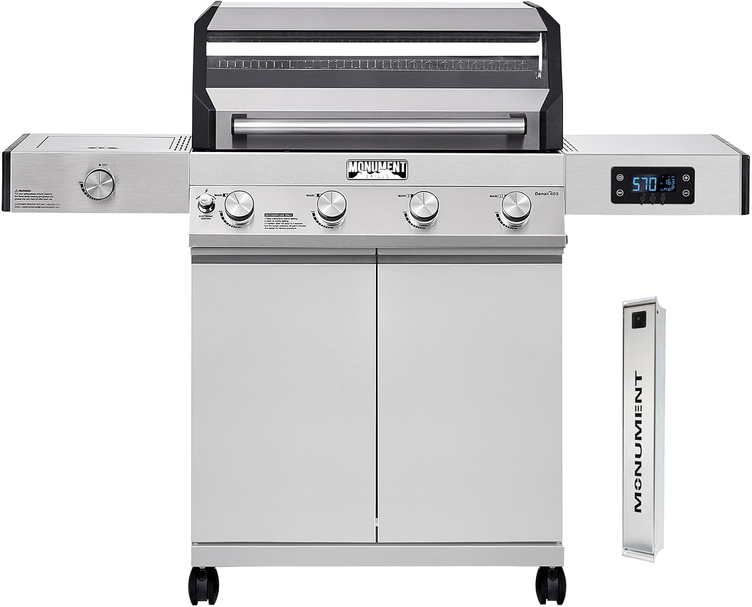 Monument Grills Denali Series, Denali 405 4-Burner Liquid Propane Gas Smart BBQ Grill Stainless Steel with Smoke Box(2 items)