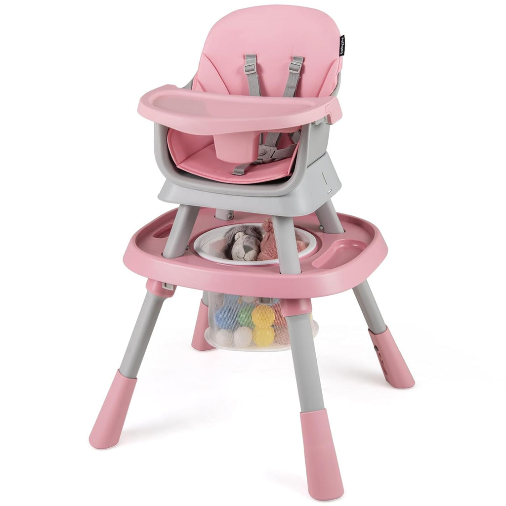 KOTEK 16 in 1 Convertible High Chair, Baby Highchair & Activity Center, Booster Seat, Building Block Table, Toddler Chair with 5-Point Harness, Removable Tray & Cushion (Pink)
