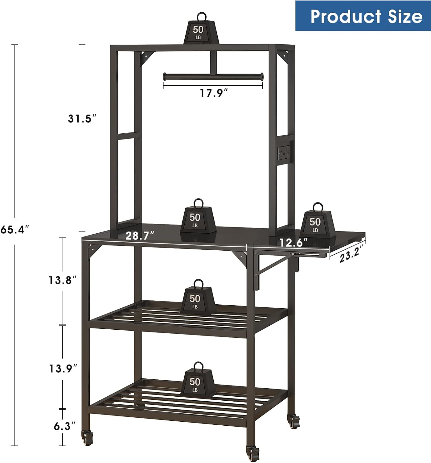3D Printer Stand with Filament Storage Rack, Heavy Duty Mobile 3D Printer Table with T-Shaped Spools Holder & Wheels, Compatible with Most 3D Printers for Home Office, Workshop, 3D Printing Studio