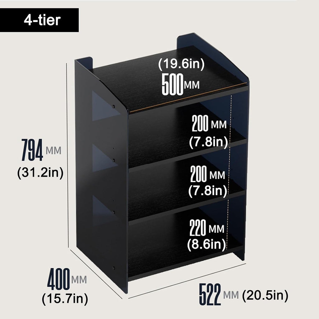 Acrylic Media Stand, Audio Rack Shelf, Stereo Cabinet with Adjustable Shelves, High Border Media Storage Cabinet, Audio Component Rack Tower Media Stereo Stand Equipment Shelves(Clear+Log,4-