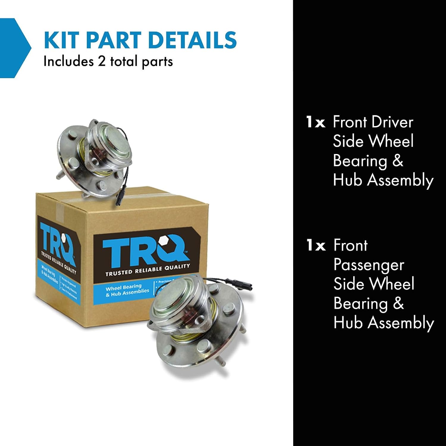 TRQ Front Left and Right Wheel Bearing and Hub Assembly 2 Piece Set for Rear Wheel Drive Models ONLY Compatible with 2007-2013 Chevrolet Silverado/Sierra 1500 2WD 2007-2014 Tahoe/Yukon/Suburban 2WD