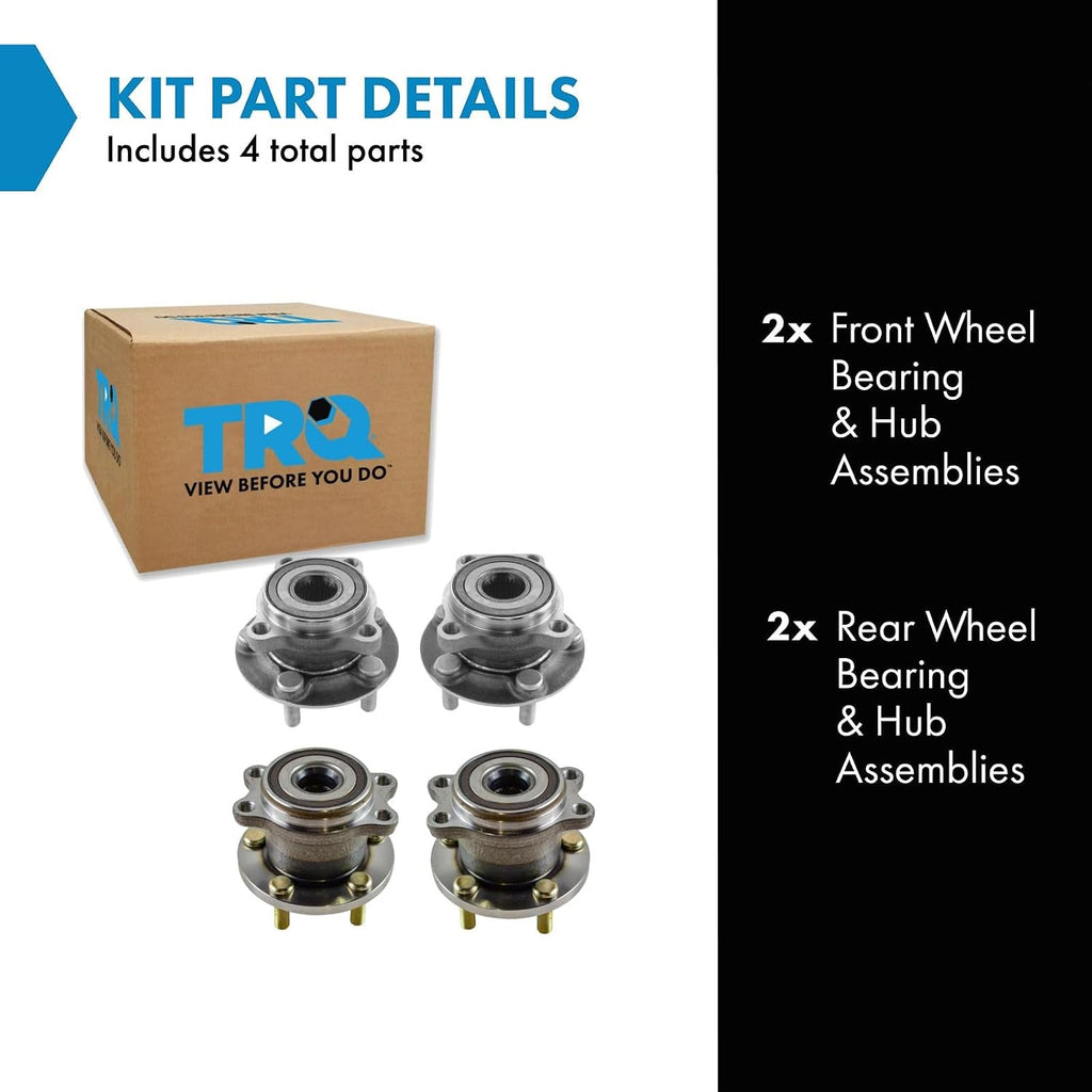 TRQ 2 Piece Front Rear Wheel Bearing & Hub Assembly Set Compatible with 2005-2009 Subaru Legacy Outback