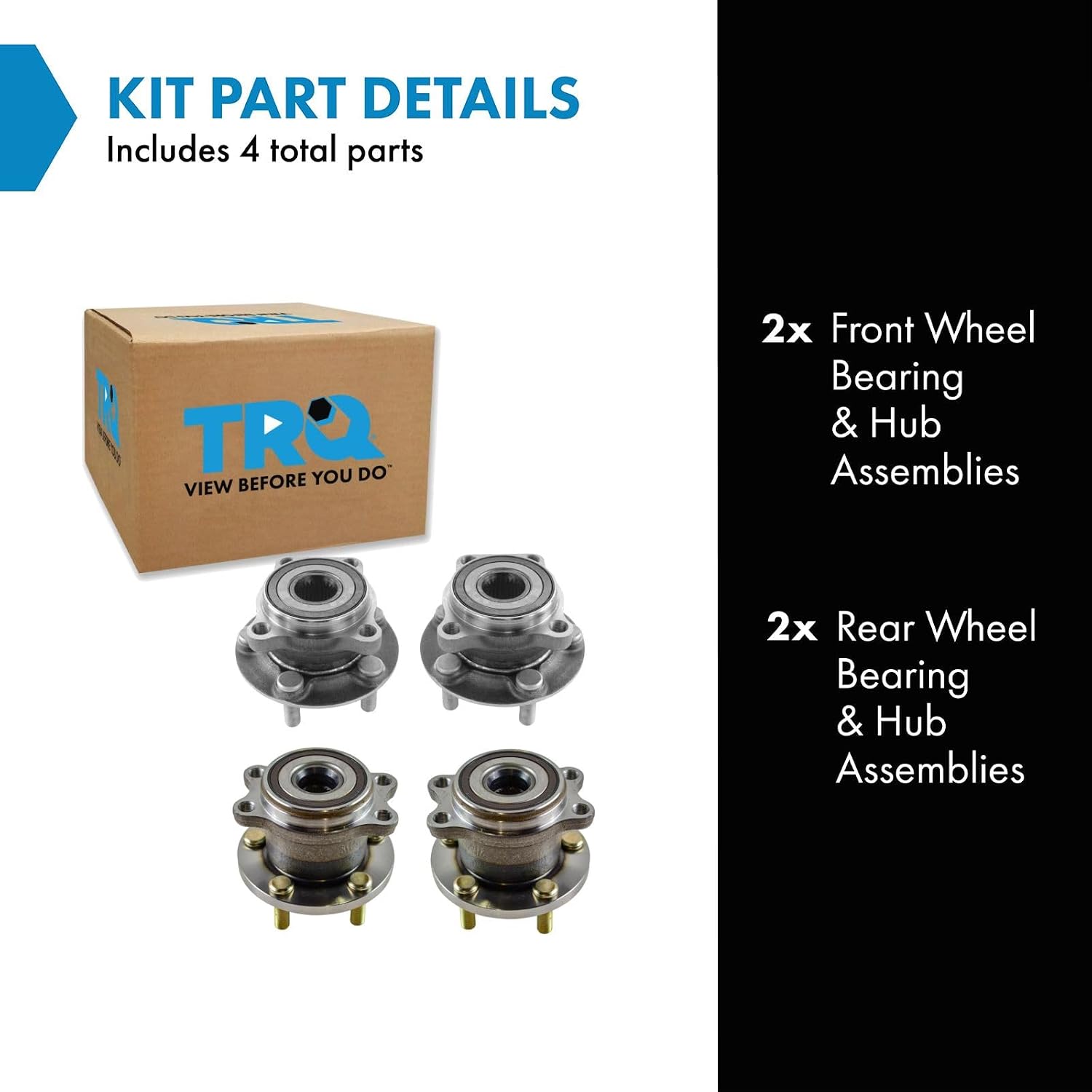 TRQ 2 Piece Front Rear Wheel Bearing & Hub Assembly Set Compatible with 2005-2009 Subaru Legacy Outback