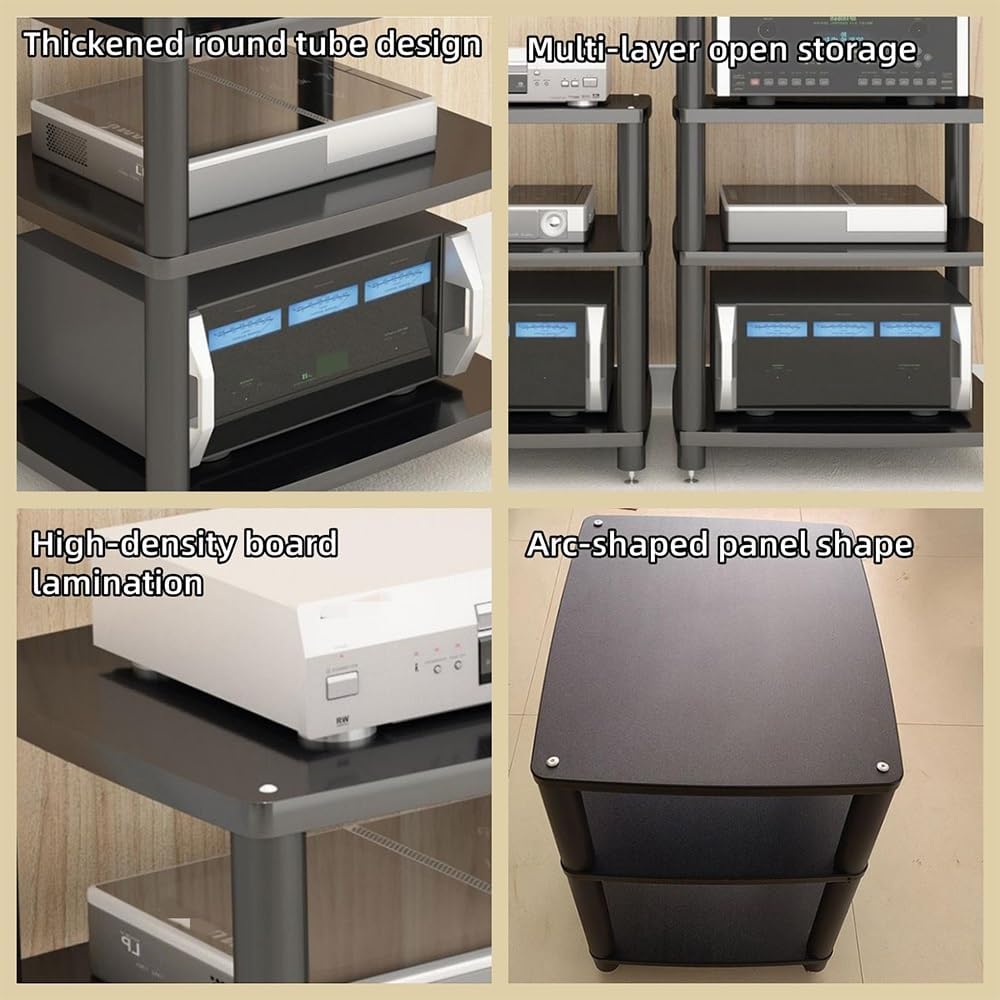 HiFi Audio Rack with Vibration Dampening Feet, Multi-Layer AV Stand for Amplifiers, Stereo Cabinet, Arcade Cabinet, Media Shelf for Home Theater and Audio Equipment(Black,3rd Floor)