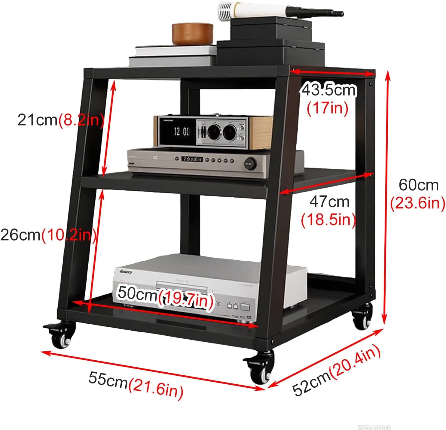 YLLFFLL Audio-Video Media Stand HiFi Rack System with Wheels, 2 3 4 5 Shelf Floor-Standing Stereo Component Stand Electronics Equipment Shelf, Living Room Movable Audio Stands and Racks(#1,3 Layer)