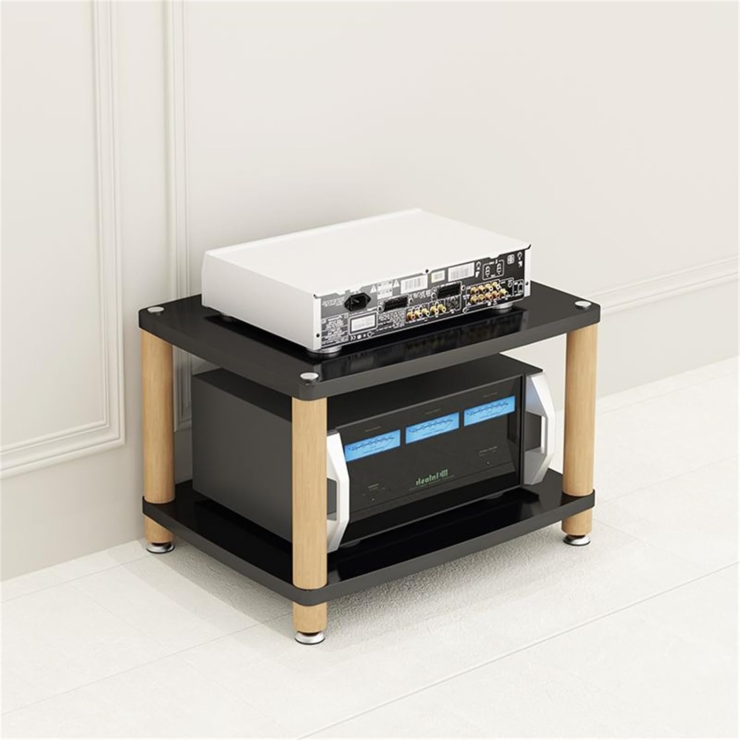 2 Tier Audio Rack Tower - AV Media Stand for Entertainment - Stereo & Audio/Video Component Cabinet - Home Theater Display Stand - Black Furniture for Media Equipment