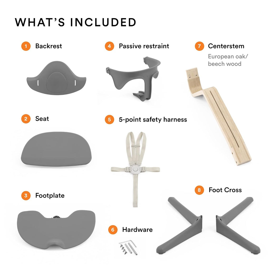 Stokke Nomi High Chair, Black/Natural - Inspires Active Sitting - Tool-Free, Seamless Adjustability - Includes Baby Set with Removable Harness for Children 6-24 Months