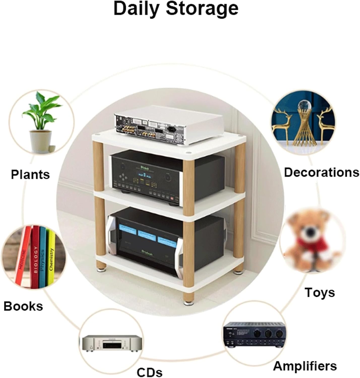 Audio Rack Stereo Rack 2/3/4 Tier Audio Equipment Rack Wooden Audio Rack Cabinet HiFi Rack Double Wide Audio Component Rack Durable(Brown,4 Tier)