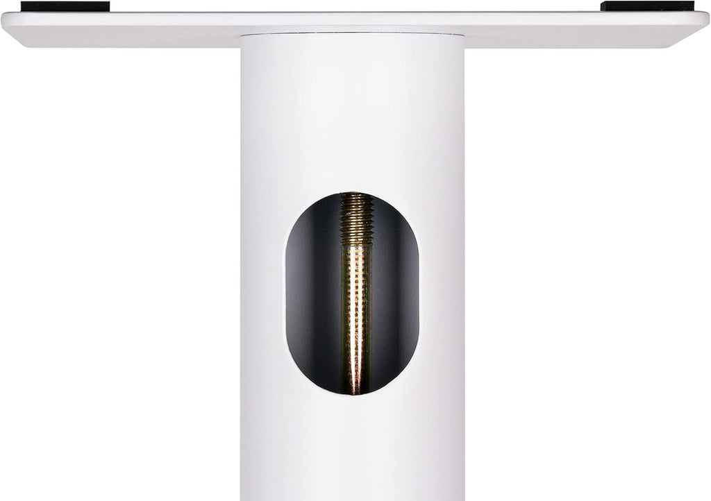 Fluance Floor Speaker Stands for Surround Sound and Bookshelf Speakers with Solid Construction, Adjustable Floor Spikes, Rubber Isolation Feet, Cable Management, Square Base - Matte White/Pair SS05SWH