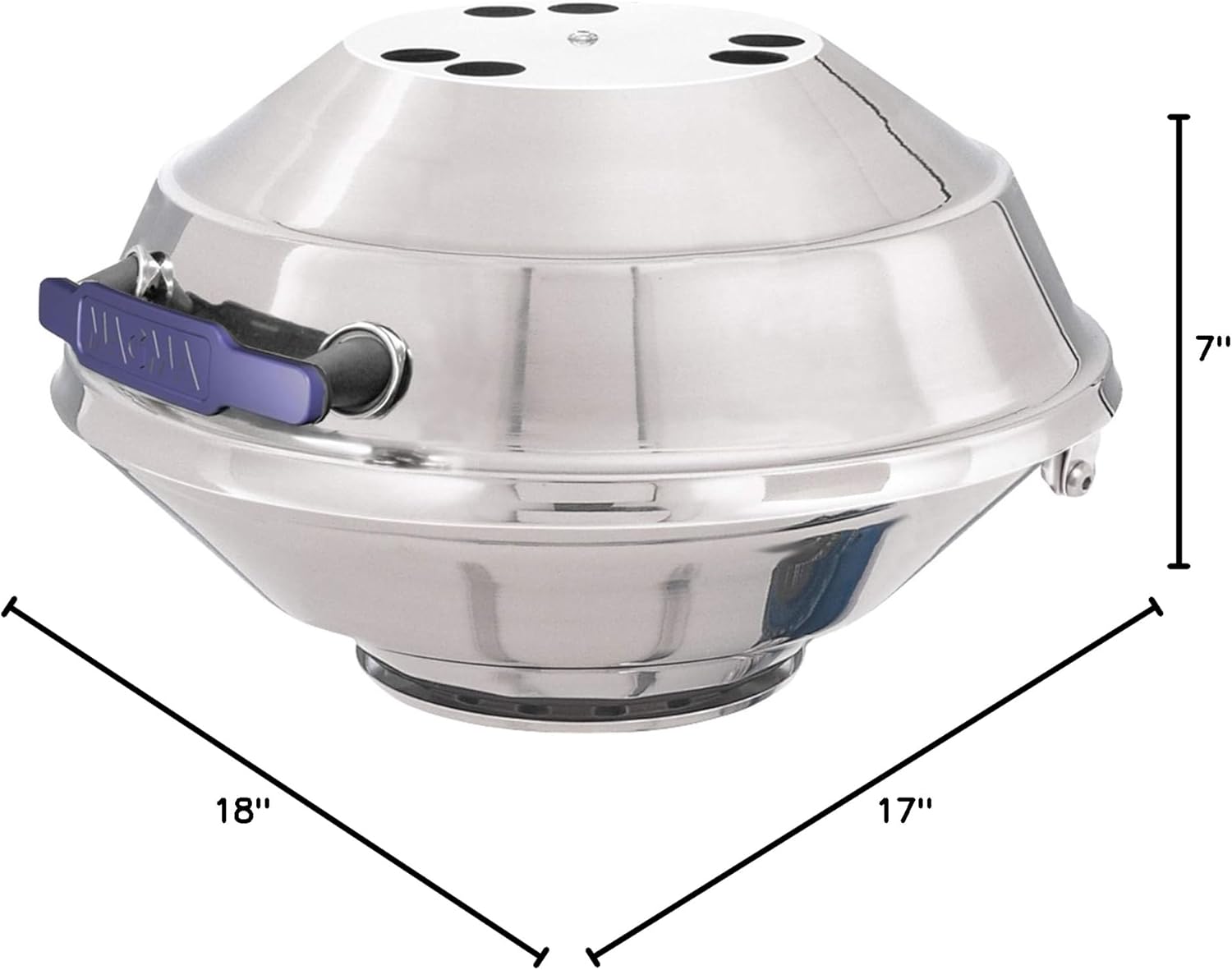 Magma A10-215 Marine Kettle Portable Gas Grill - Stainless Steel BBQ for Boats - Wind-Resistant Design, Safe Propane Connection, Stay Cool Handle - 17' Diameter